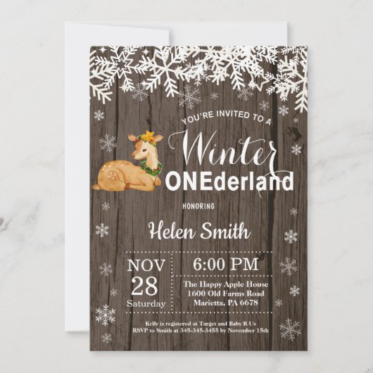 Invitation Premier Anniversaire de Winter Onederland Rustique (Devant)