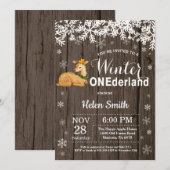 Invitation Premier Anniversaire de Winter Onederland Rustique (Devant / Derrière)