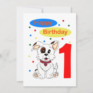Invitation Premier anniversaire d'enfant Chiot mignon et conf