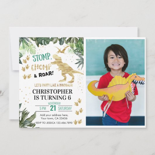 Invitation Premier anniversaire des Dinosaures mignons (Devant)