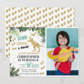 Invitation Premier anniversaire des Dinosaures mignons (Devant / Derrière)