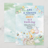 Invitation Premier Anniversaire Dino Dinosaur (Devant / Derrière)