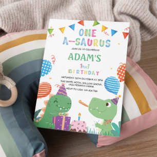 Invitation Premier Anniversaire Dinosaur & Gâteau