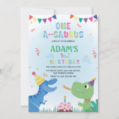 Invitation Premier anniversaire Dinosaure et gâteau (Devant)