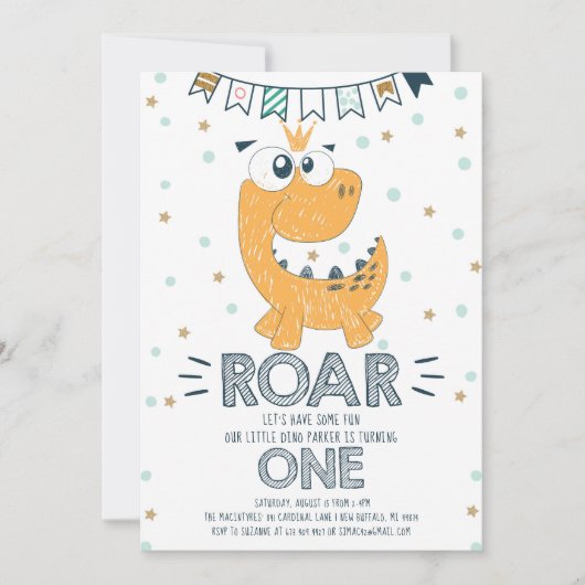 Invitation Premier Anniversaire Dinosaure ROAR (Devant)