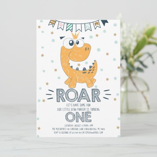 Invitation Premier Anniversaire Dinosaure ROAR (Debout devant)
