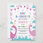 Invitation Premier Anniversaire Dinosaure rose foncé et clair (Devant)