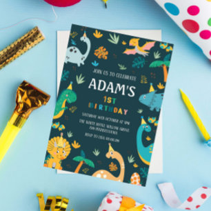 Invitation Premier Anniversaire Dinosaures Vert Thème