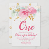 Invitation Premier anniversaire du bébé rose pâle (Devant / Derrière)