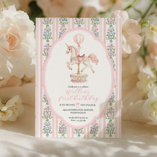 Invitation Premier anniversaire du Carousel rose