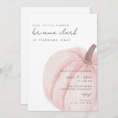 Invitation premier anniversaire du citrouille rose (Devant / Derrière)