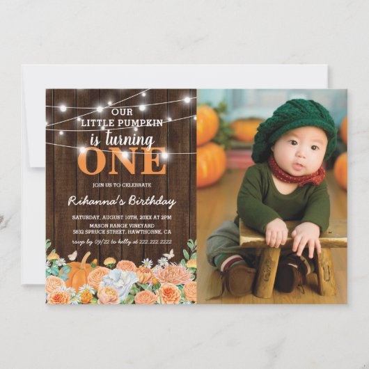 Invitation Premier anniversaire du citrouille | Rustic Fall P (Devant)