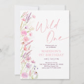 Invitation Premier anniversaire du Fleur sauvage Boho rose (Devant)