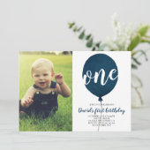 Invitation Premier anniversaire du Garçon à ballon bleu de la (Debout devant)