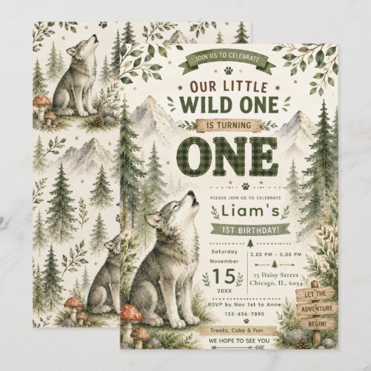 Invitation Premier anniversaire du loup des bois (Devant / Derrière)