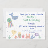 Invitation Premier anniversaire du monde sous-marin mignon (Devant)