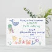 Invitation Premier anniversaire du monde sous-marin mignon (Debout devant)