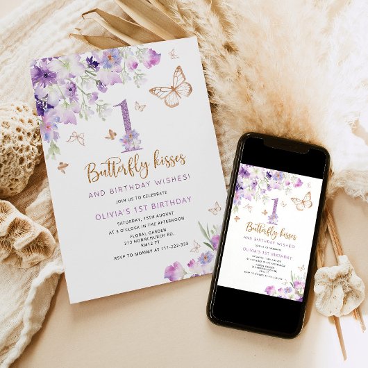 Invitation Premier anniversaire du papillon pourpre