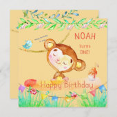 Invitation Premier anniversaire du singe amusant (Devant / Derrière)
