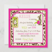 Invitation Premier anniversaire du singe de la jungle rose Sa (Dos)