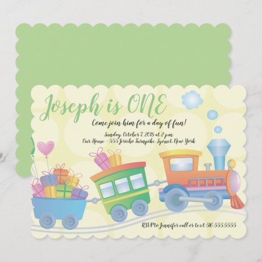 Invitation Premier anniversaire du train Caboose Yellow Green (Devant / Derrière)