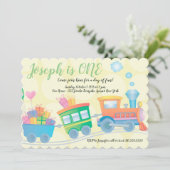 Invitation Premier anniversaire du train Caboose Yellow Green (Debout devant)