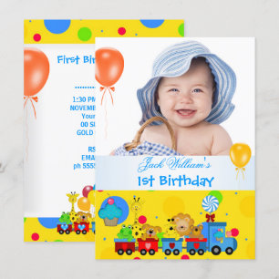 Invitation Premier anniversaire d'un bébé garçon Train Bleu J
