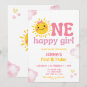 INVITATION PREMIER ANNIVERSAIRE D'UNE FILLE HEUREUSE (Devant / Derrière)