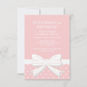 Invitation Premier anniversaire d'une petite fille aux pois r