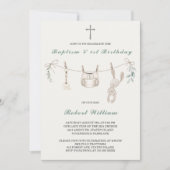 Invitation Premier anniversaire et baptême de garçon Boho (Devant)