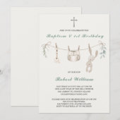 Invitation Premier anniversaire et baptême de garçon Boho (Devant / Derrière)