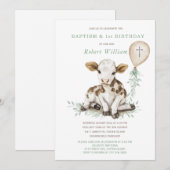 Invitation Premier anniversaire et baptême du garçon modifiab (Devant / Derrière)