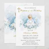 Invitation Premier anniversaire et baptême d'un garçon (Devant / Derrière)