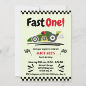 Invitation Premier anniversaire Fast One Green Race Car (Devant)