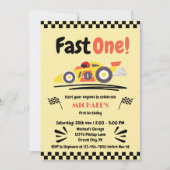 Invitation Premier Anniversaire Fast One Jaune Voiture Race V (Devant)