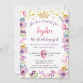 Invitation Premier Anniversaire Fée Princesse Rose & Or (Devant)