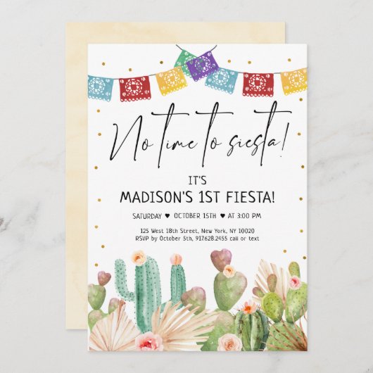 Invitation Premier anniversaire Fiesta Cactus Boho (Devant / Derrière)