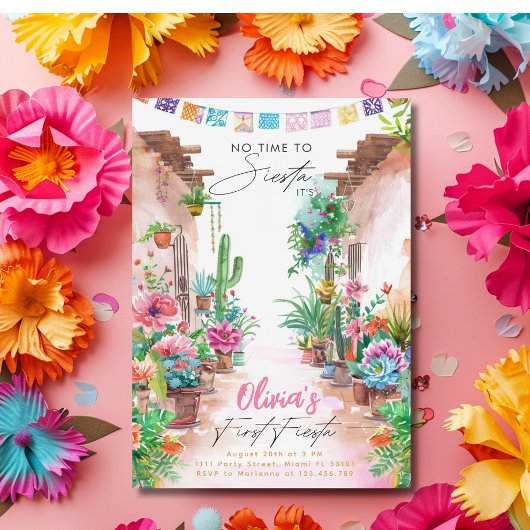 Invitation Premier anniversaire Fiesta Cactus Watercolor Girl