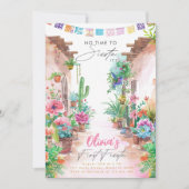 Invitation Premier anniversaire Fiesta Cactus Watercolor Girl (Devant)