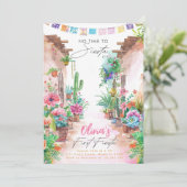 Invitation Premier anniversaire Fiesta Cactus Watercolor Girl (Debout devant)