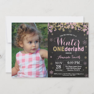 Invitation Premier Anniversaire Fille Hiver Onederland Rose e