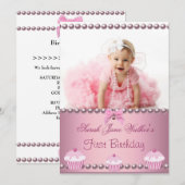 Invitation Premier anniversaire fille Pink Cupcakes Baby (Devant / Derrière)