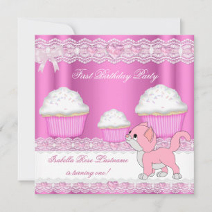 Invitation Premier anniversaire fille Pink Cupcakes Baby Kitt