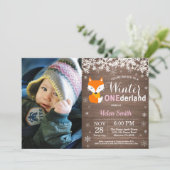 Invitation Premier Anniversaire Fille Renard Rustique Onederl (Debout devant)