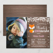 Invitation Premier Anniversaire Fille Renard Rustique Onederl (Devant / Derrière)