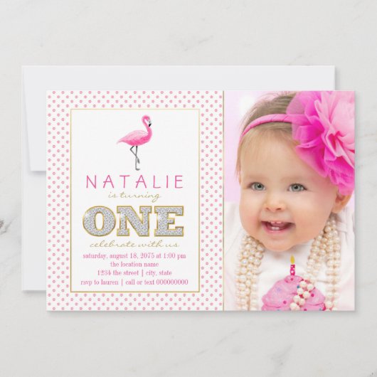Invitation Premier anniversaire Flamant Rose (Devant)