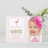 Invitation Premier anniversaire Flamant Rose (Debout devant)