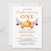 Invitation Premier Anniversaire Fleur Rose Petite Citrouille (Devant)
