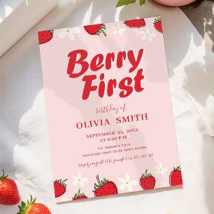 Invitation Premier Anniversaire Fraise Rouge Rose