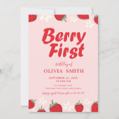Invitation Premier Anniversaire Fraise Rouge Rose (Devant)